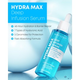 NINELESS NINELESS HYDRA-MAX Deep Infusion Serum C48hr Korean Hydrating Face Serum with Hyaluronic Acid, Panthenol - 5 Ceramides -Deep Moisture, Fast Absorbing, All Skin Types, 1.69 fl.oz.