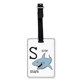 Gift Base Letter S is for Shark Visual Luggage Tag with Black Strap