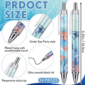 Chuangdi 24 Pcs Under Sea Ballpoint Pens Ocean Themed Party Favors Retractable Fish Shark Pens Black 1.0 mm Plastic Cute Sea Animal Gel Ink Pens Medium Point for Party Gifts Souvenirs Decorations