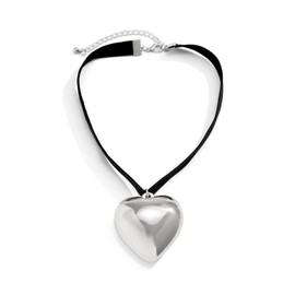 YURAOER Chunky Puffy Heart Choker Necklace - Big Heart Pendant Adjustable Velvet Chain Heart Necklaces for Women Y2K Trendy Jewelry Accessories (silver velvet A)