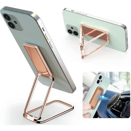 QZCQLLM Phone Ring Holder Finger Kickstand 360°Rotation Ultra-Thin Cell Phone Back Grip Foldable Cellphone Stand Universal Magnetic Car Mount (Rose Gold)