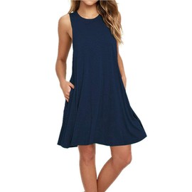 Swimsuit Cover up for Women Solid Plain Swimwear Cover Ups Casual Summer Dress with Pockets Navy Blue M