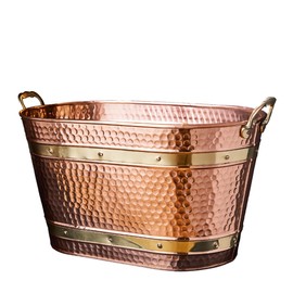 Copper Metal Tub with Sturdy Brass Handles - 25QT Heavy Duty Metal Basket for Indoor Firewood Storage, Laundry Basket, Living Room Storage and Farmhouse Decor by Kings County Tools