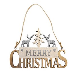 Davies Merry Christmas Wooden Hanging Sign with Reindeer and Tree - Silver