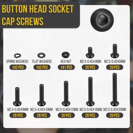 DTGN 565Pcs M2.5-0.45x4/6/8/10/12/16/20mm Button Head Socket Cap Screws - Carbon Steel Bolt Nut Set Washer Assortment Kit - Good for Road Bicycle, Mountain Bike, Auto