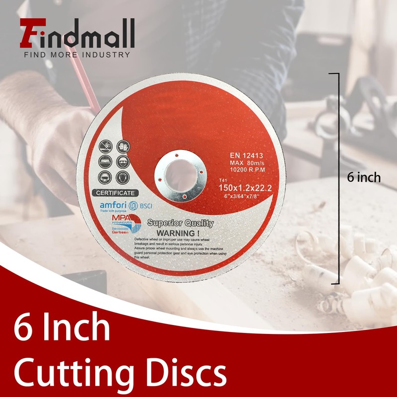 findmall 100 Pack 6" x.045 x7/8" Cut-Off Wheel - Metal