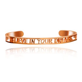 Uloveido Rose Gold Color Encouragement Cuff Bracelets for Women and with Words Believe in Your Dreams Stainless Steel Bracelet for Friend Birthday Gift Y467