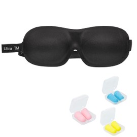 Ultra 3D Soft Contoured Light Blocking Eye Mask Blackout Men Women Children Travel Sleep Blindfold Comfortable Design Adjustable Sleeping (Black, Pack of 1 Mask Plus 1 Sets of Earplugs)