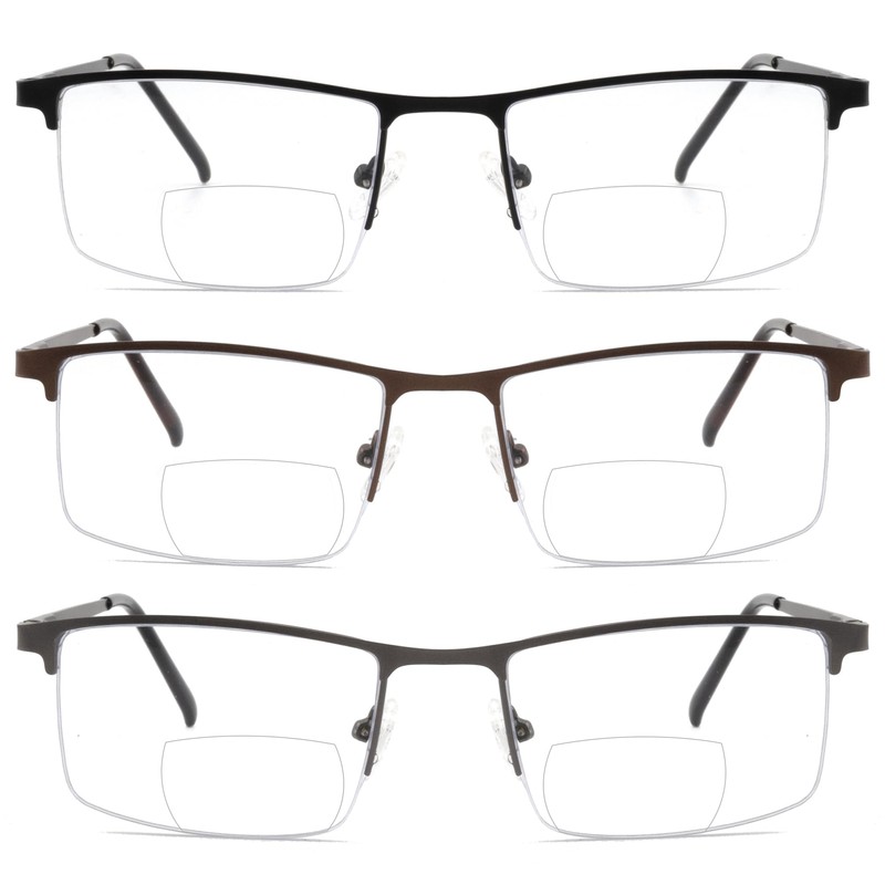 3 Pack Bifocal Reading Glasses for Men,Lightweight Metal Half Frame