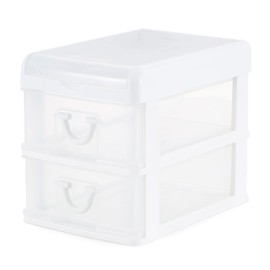 Gracious Living 2 Drawer Desktop & Countertop Organizer with Flip Top Lid for Office Supplies and School Supplies, White/Clear (4 Pack)