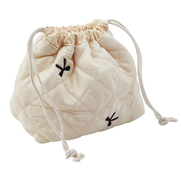 PLIGREAT Small Drawstring Makeup Bag Cotton Quilted Cosmetic Bag with