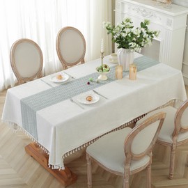 Laolitou Rectangle Tablecloth for Dining Table Rustic Farmhouse Kitchen Table Cloth Coffee Table Cover, Cotton Linen Fabric Small Rectangle Tablecloths, Green Stripe, 55x102 Inch