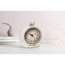 Creative Co-Op Vintage Pewter Mantel Clock with Birds, Distressed Cream