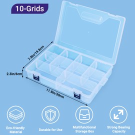 COSICS Large Bead Organizer Box, 10 Compartment Craft Storage Container with Removable Divider, Plastic Empty Case for Jewelry Rhinestone Charms Crystal Press On Fake Nail, Hair Stuff Small Accessory