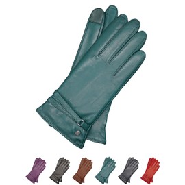 AKAROA ESTD 2019 ISA Women's Leather Gloves, Touchscreen Function, Italian Leather, Recycled Knitted Lining Made of 50% Cashmere and 50% Wool, 4 Sizes S - XL, Isa2 Bottle Green