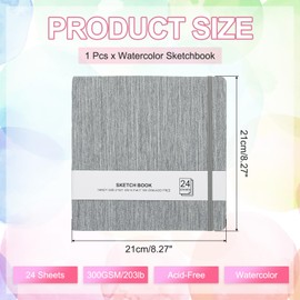 PATIKIL 8.3x8.3" Watercolor Sketchbook, 24 Sheet 300GSM/203lb Watercolor Paper Sketchbooks Acid Free Watercolor Journal Hardcover Artists Paper Pads for Painting, Dark Gray