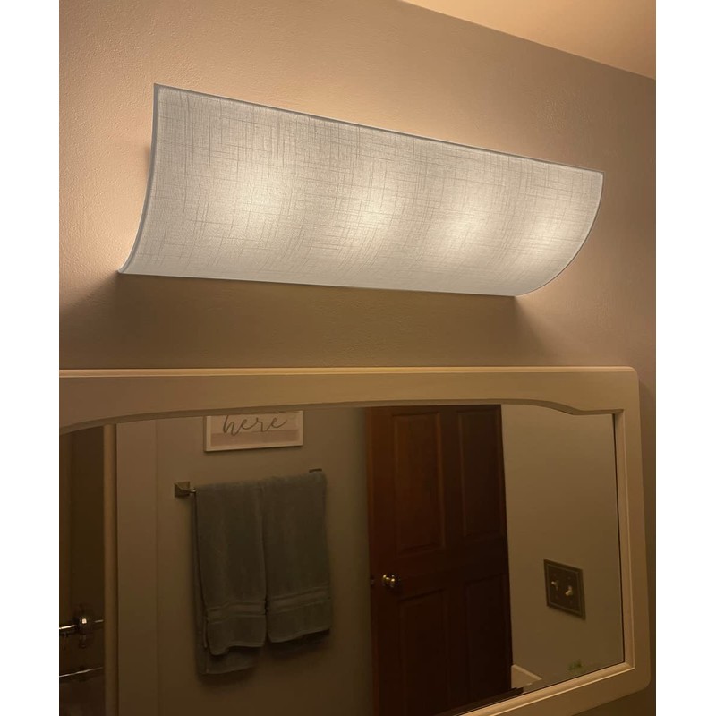 Moderne Vanity Light Cover Conversion Kit, 32"W White Textured Fabric