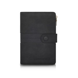 Energather Passport Wallet, PU Leather Travel Wallet with ID Window for British Passport Wallet for Men and Women, Dual Passport Holder with Buckle Closure for Coins and Cards, black, S, Casual