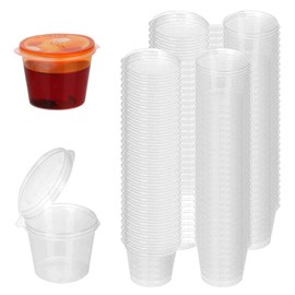 1oz 100 Pieces Small Plastic Containers with Lids, 25ml Small Sauce Pots Plastic Pots Reusable Jelly Pots for Sauce Dips Salads
