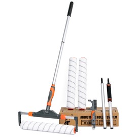 PinStone 10pcs 12"-18" Adjustable Large Paint Roller Kit, 1-5 Ft Aluminum Extension Pole, Ergonomic Handle, Roller Cleaner, 18" Nylon Roller Covers for Walls,Ceiling,Floors,Interior,Exterior Painting