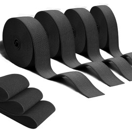 Pack of 4 Elastic Bands for Sewing, 2 Metres Rubber Band, Elastic Not Easily Deformed, Elastic Band Width 10 mm, 20 mm, 30 mm, 40 mm, Elastic Band for Sewing and Household DIY Crafts, Black