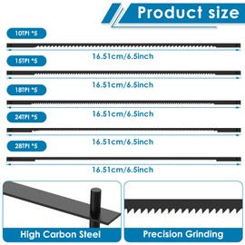 25Pcs Coping Saw Blades Set 6-1/2 Inch Long Between Pins Sturdy Wood Cutting Saw Blades Kit High Carbon Steel Pin End Scroll Blade Assortment (10/15/18/24/28TPI)