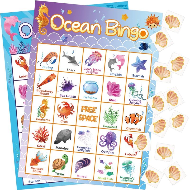 FANCY LAND Ocean Bingo Game 24 Players for Kids Under