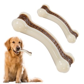 Dog teething stick toy Built-in edible beef flavor teething core edible beef flavor nylon bite bone super strong bite does not hurt the gums Pet teething teeth cleaning toys 2 Pack Beef Flavor