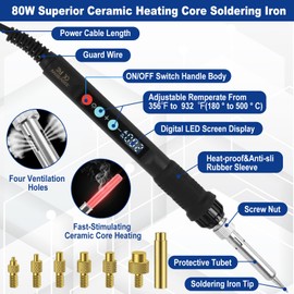 Gewindeeinsätze Lötspitzen Set,80W LED Temperatur Einstellbar Lötkolben mit 130PCS Gewindeeinsätze M2/M3/M4/M5/M6/M8,8PCS Lötspitzen für Gewindeeinsatz,Lötspitzen Gewindeeinsatz Set