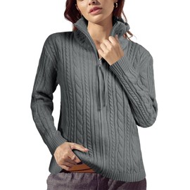 Saodimallsu Womens Cable Knit Cardigan Zip Up Collared Long Sleeve Vintage Sweater Loose Open Front Coats Grey