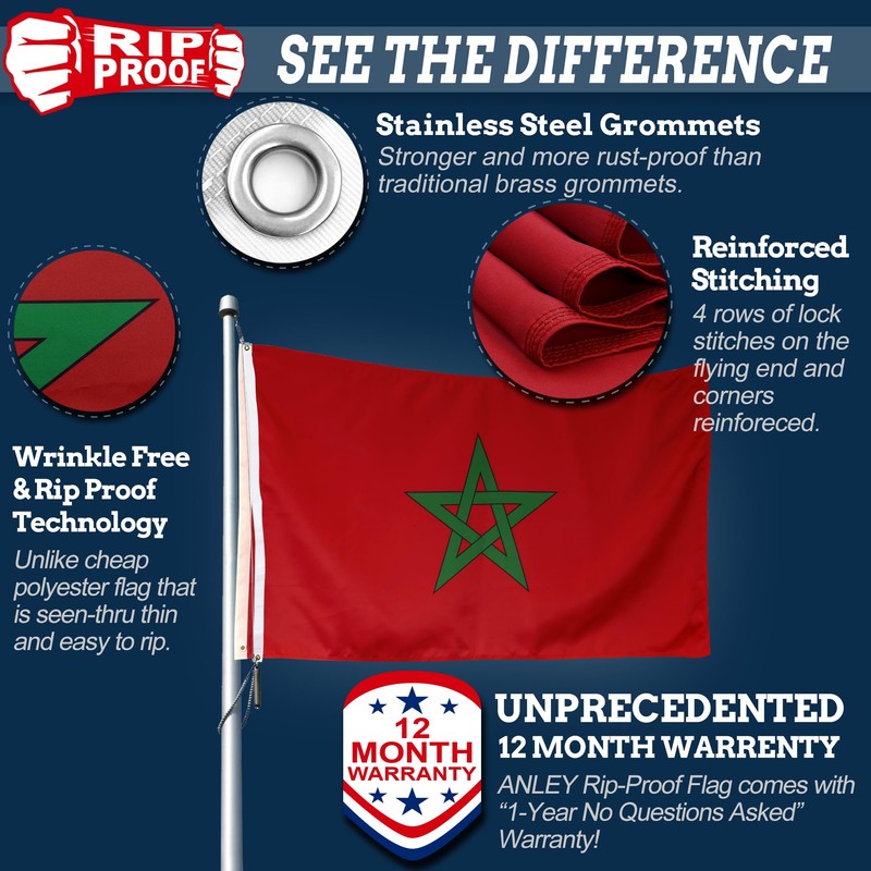 Anley Rip-Proof Double Sided 3-Ply Morocco Flag 3x5 Foot -