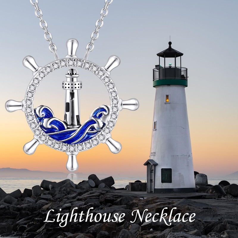 URONE Sterling Silver Lighthouse Pendant Necklace - Lighthouse Jewelry Gift
