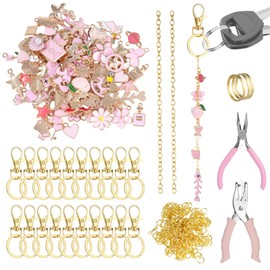 DORMIYA 325PCS DIY Lip Gloss Charms Keychain Kit with Random Pendants, Pliers, Jump Rings, 8.2 ft Chains, Hole Punch, DIY Charms Lip Gloss Keychain Supplies for Jewelry Making, DIY Crafts (325PCS)