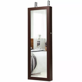 Unbranded Jewelry Mirrored Cabinet Wall Mounted Box with LED Lights Brown Christmas Gift