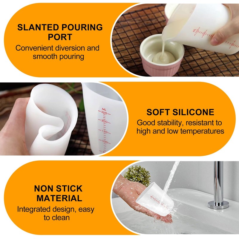 3 PCS Silicone Measuring Cups Flexible Chocolate Melting Cup for