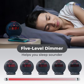 Sonic Alert Alarm Clock, Black/Red, 5" x 5"