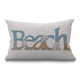 BGBDEIA Beach Vintage Wood Lettering Quote with Ocean Coastal Sea Starfish Lobster Scallop Summer Cotton Linen Decorative Cushion Cover Throw Pillow Case for Couch Sofa Bed,30 x 50 cm 12 X 20 Inches