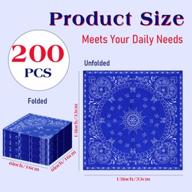 Teling 200 Pcs 2 Ply Bandana Paper Napkins Western Party Napkins Bulk Disposable Paisley Print Bandana Napkin for Western Cowboy Theme Birthday Party Supplies Dinner Lunch, 6.3 * 6.3" (Blue)