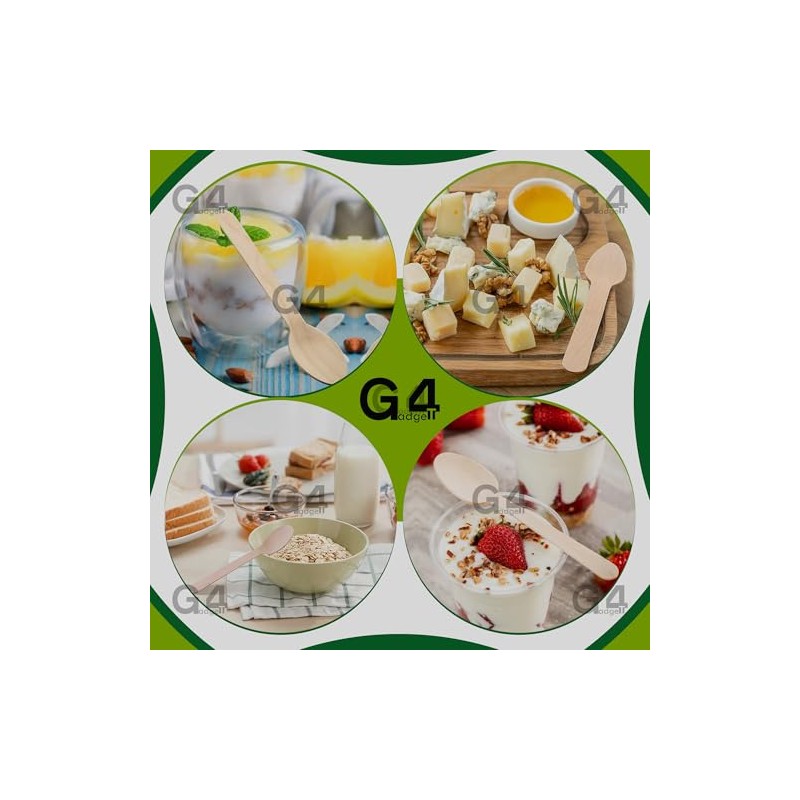 G4GADGET 100x Wooden Spoons - Disposable Biodegradable Birch Wood Utensils