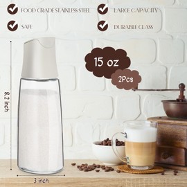 Baderke 2 Pcs Glass Sugar Dispenser with Pour Spout, 15 oz Glass Sugar Container Dispenser for Coffee Bar Accessories for Coffee, Tea and Baking