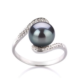 Chantel Black 9-10mm AA Quality Freshwater 925 Sterling Silver Cultured Pearl Ring - Size-7