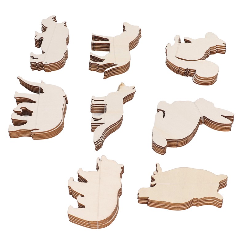 48PCS Animal Wooden Slice DIY Wood Ornaments Blank Decoration Shaped