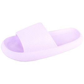 Womens Easy Slip On Summer Pool Beach Holiday Open Toe Flip Flop Slider Sandal Mules - Lilac - Large (UK 7-8)