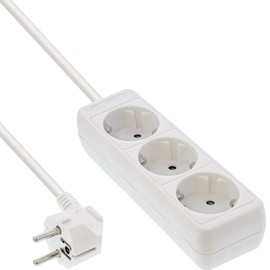 InLine® power strip, white, 3-fold, 3x Schuko, 5m supply cable, with children protection