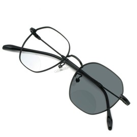 VisionGlobal Bifocal Reading Glasses, Blue Light Blocking for Men/Women Classic Retro Oval Eyewear (Black SB, +2.00 Magnification)