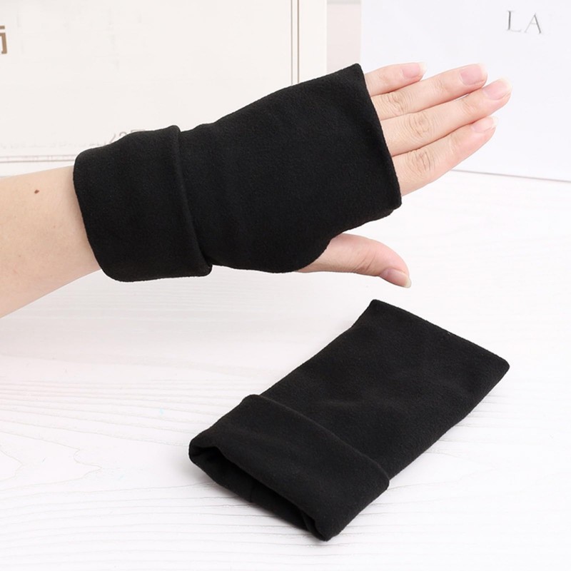 Women Men’s Double Layers Fingerless Gloves Winter Warm Half Mittens