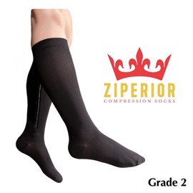 Ziperior Inside Leg Zipper 20-30 mmHg Compression Grade Calf Closed Toe Socks (Black, 4X-Large)