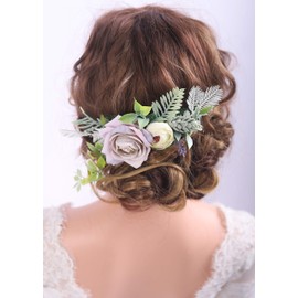 Kercisbeauty Purple Floral Hair Comb for Bride Women Garden Wedding Headpiece Girls Prom Hair Dress Violet Flower Headband