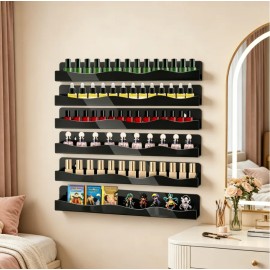 Black Acrylic Nail Polish Shelves 15 Inch Wall Mounted Nail Polish Rack with Wavy Design for Bathroom Cosmetics & Essential Oilscolor: Black 6pcs