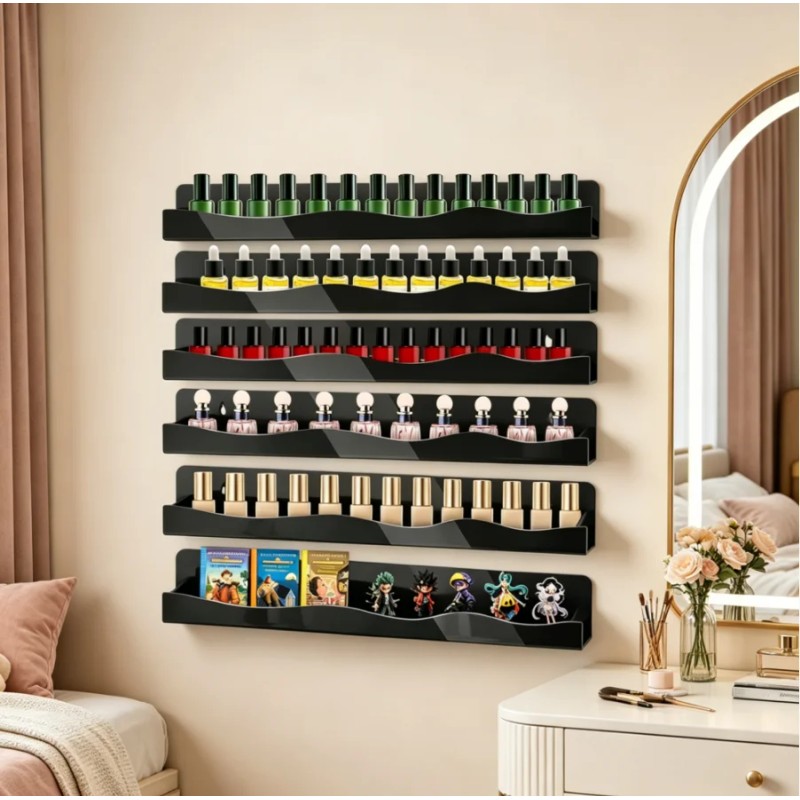 Black Acrylic Nail Polish Shelves 15 Inch Wall Mounted Nail